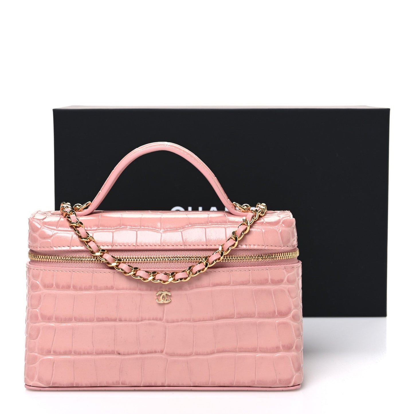 Calfskin Crocodile Embossed Crococo Exoticoco Vanity With Chain Light Pink