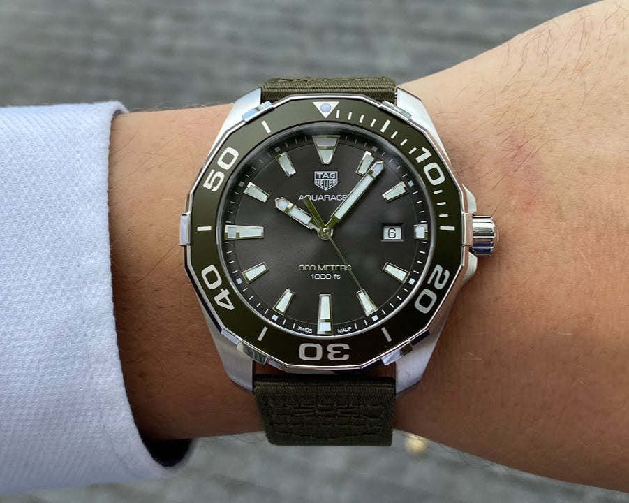 Tag Heuer Aquaracer Black Dial Khakhi Green NATO Strap Watch for Men - WAY101E.FC8222