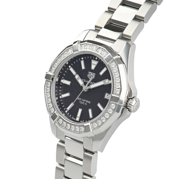Tag Heuer Aquaracer Quartz Diamonds Black Dial Silver Steel Strap Watch for Women - WAY131P.BA0748