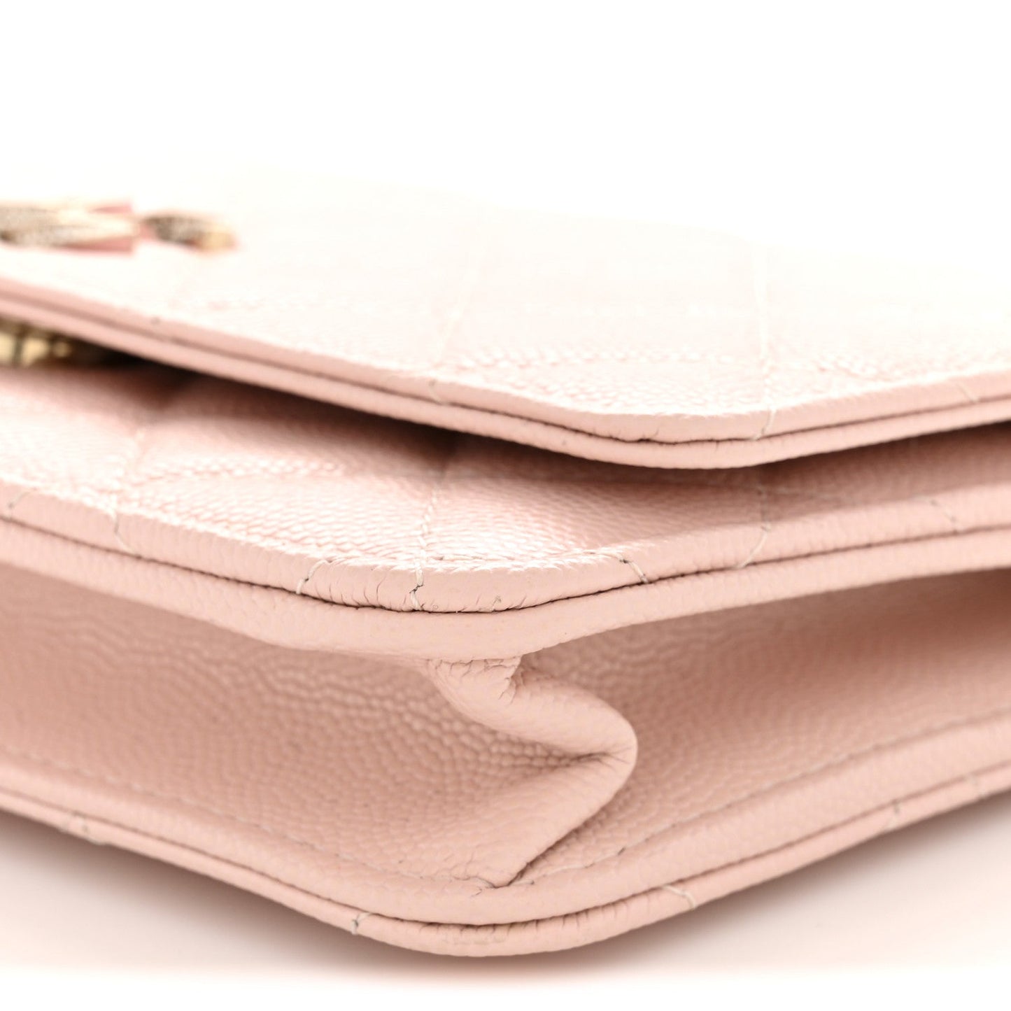 Caviar Quilted Crystal Enamel CC Wallet On Chain WOC Light Pink