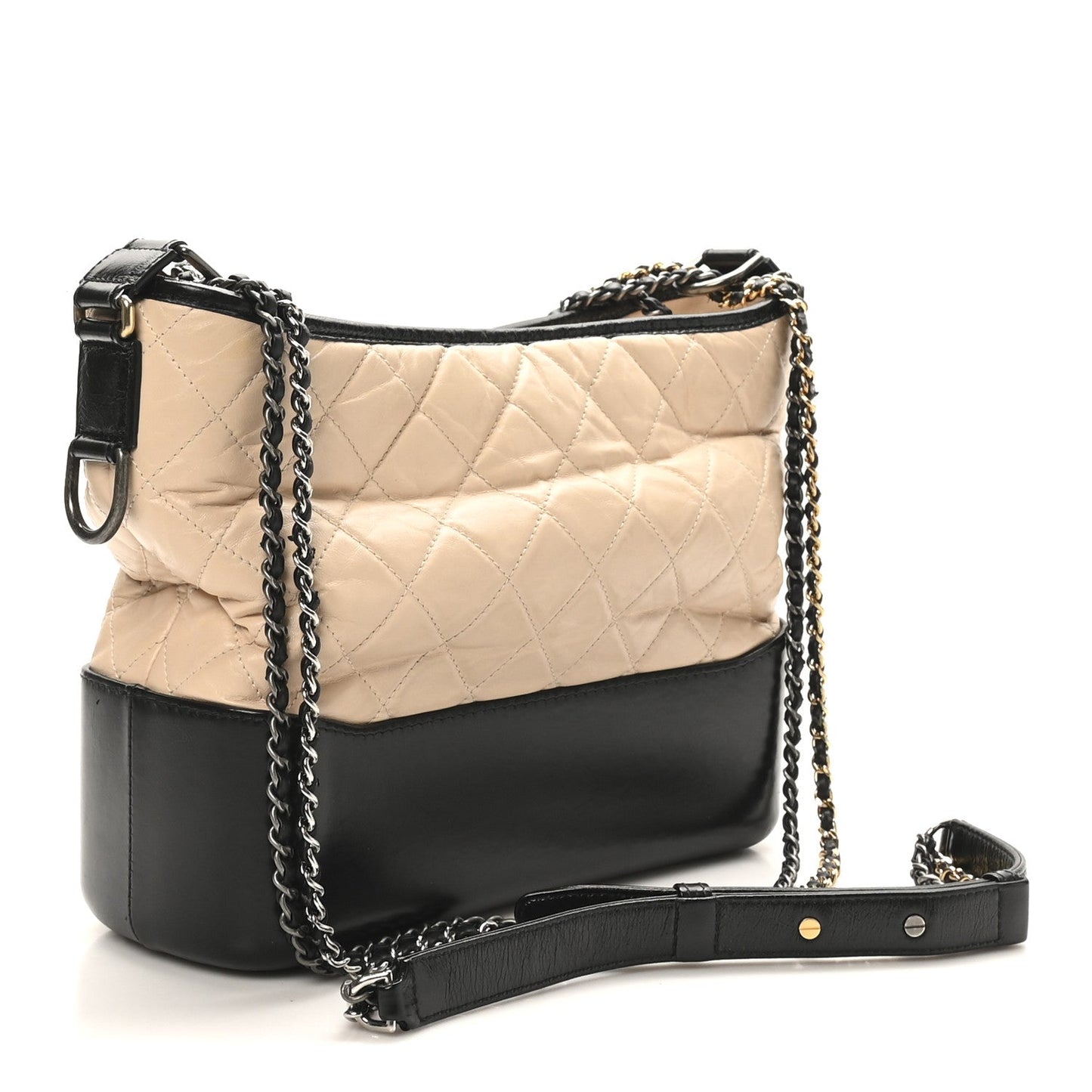 Aged Calfskin Quilted Medium Gabrielle Hobo Beige Black