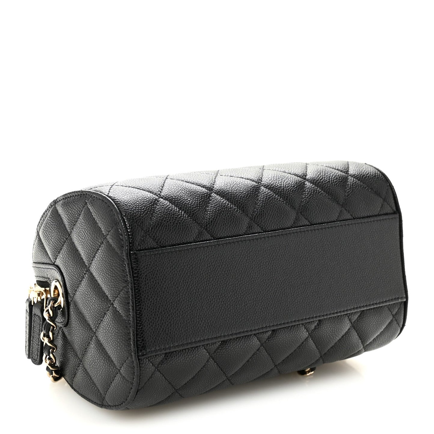 Caviar Quilted Barrel Clutch With Chain Black