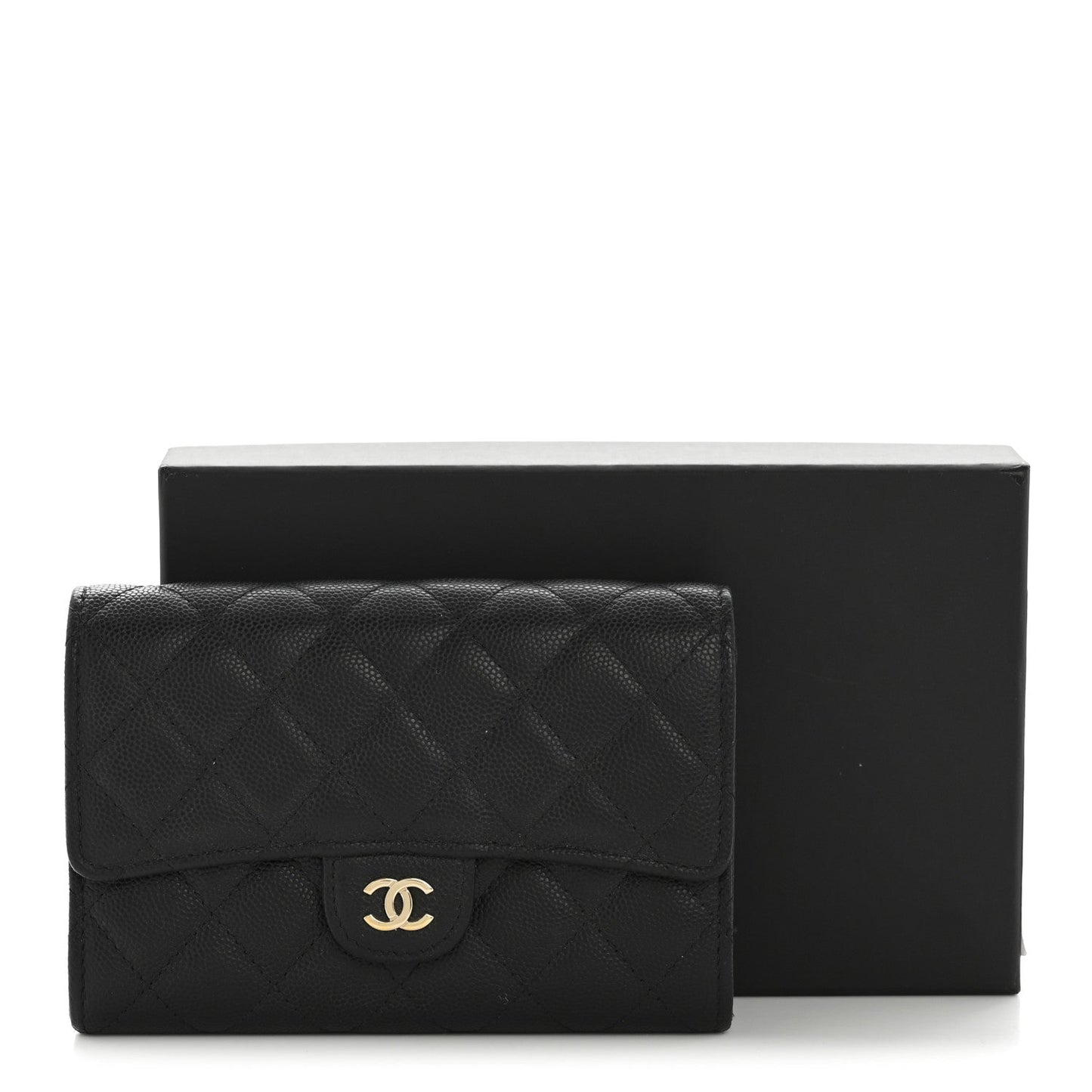 Caviar Quilted Medium Flap Wallet Black