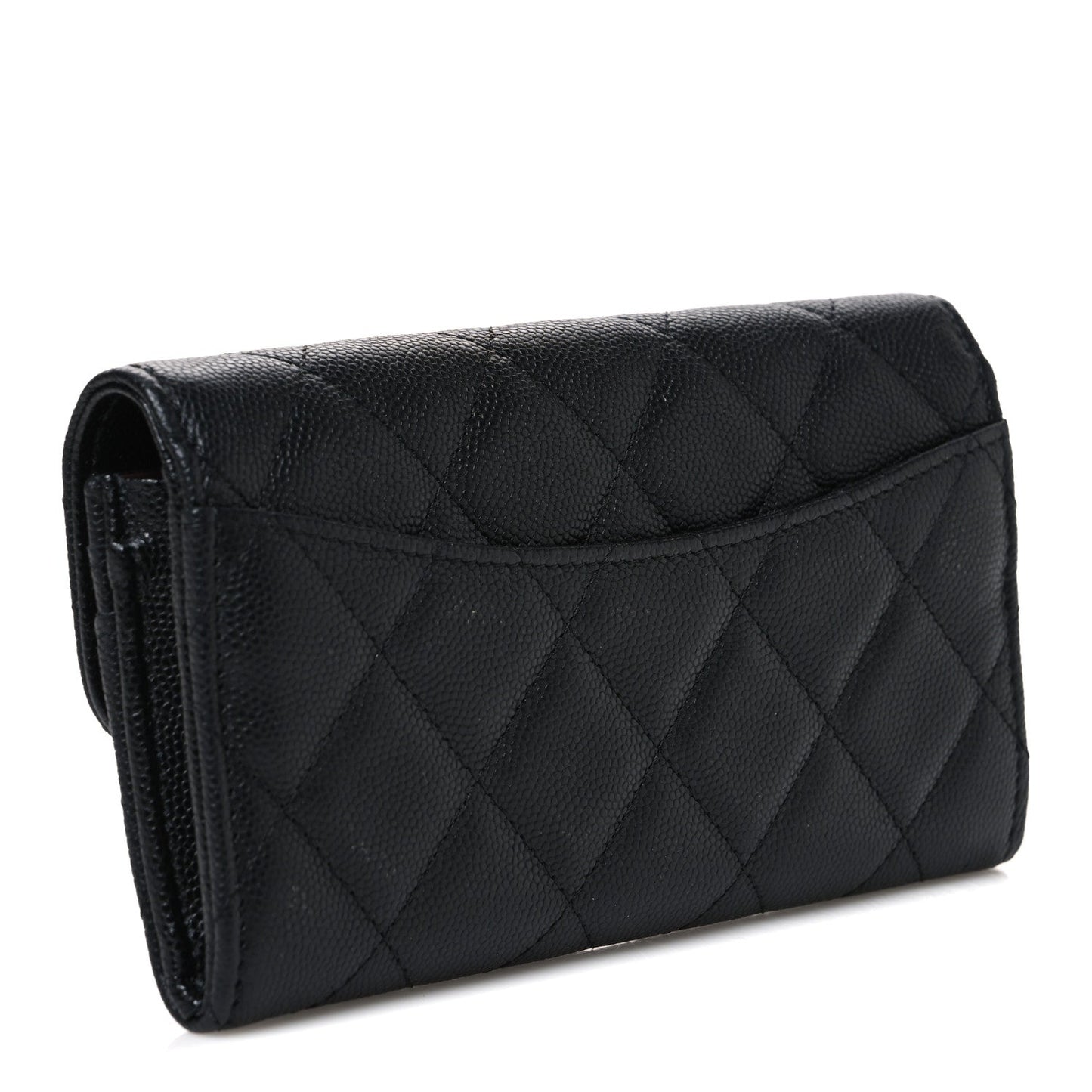 Caviar Quilted Medium Gusset Flap Wallet Black