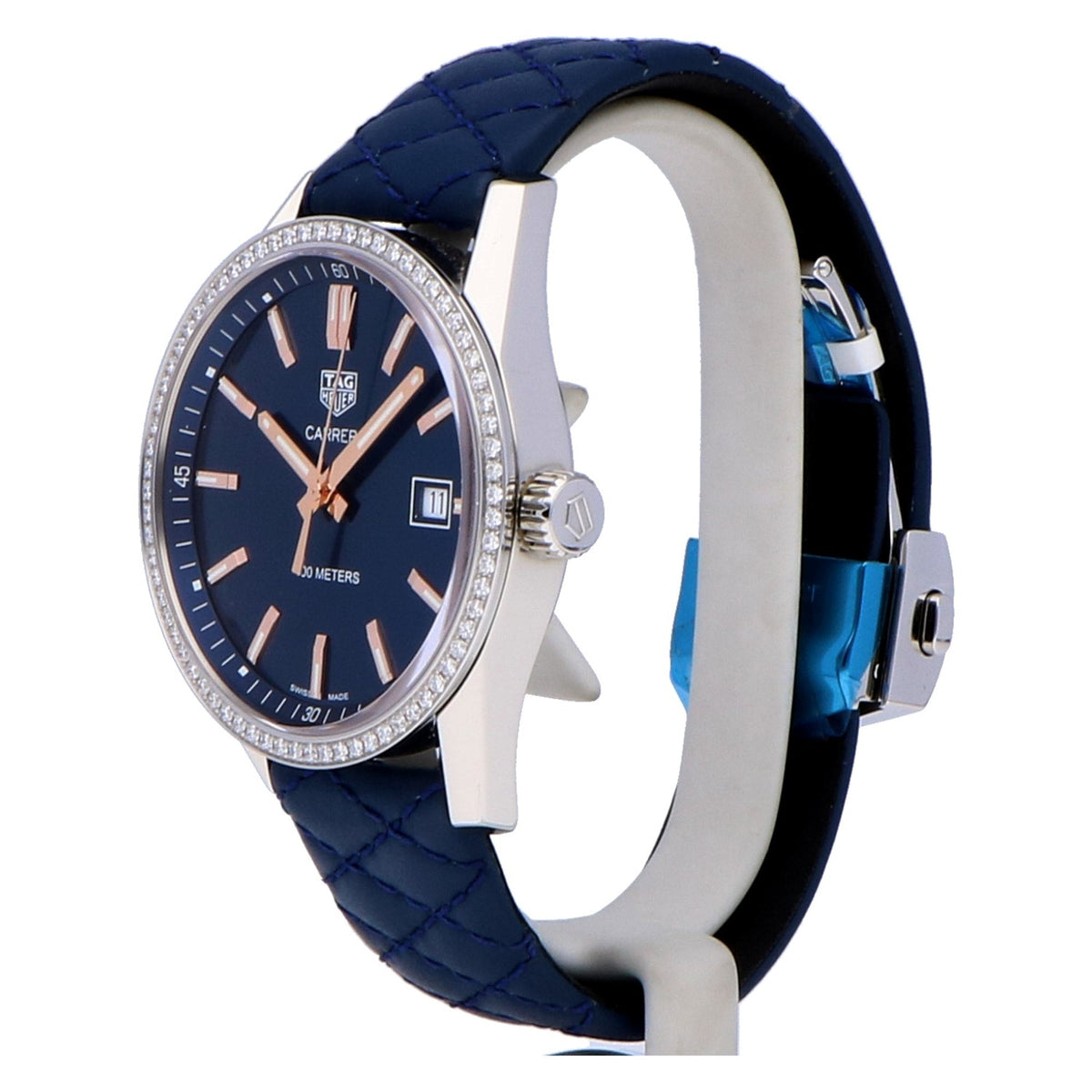 Tag Heuer Carrera Quartz Diamonds Blue Dial Blue Leather Strap Watch for Women - WAR1114.FC6391
