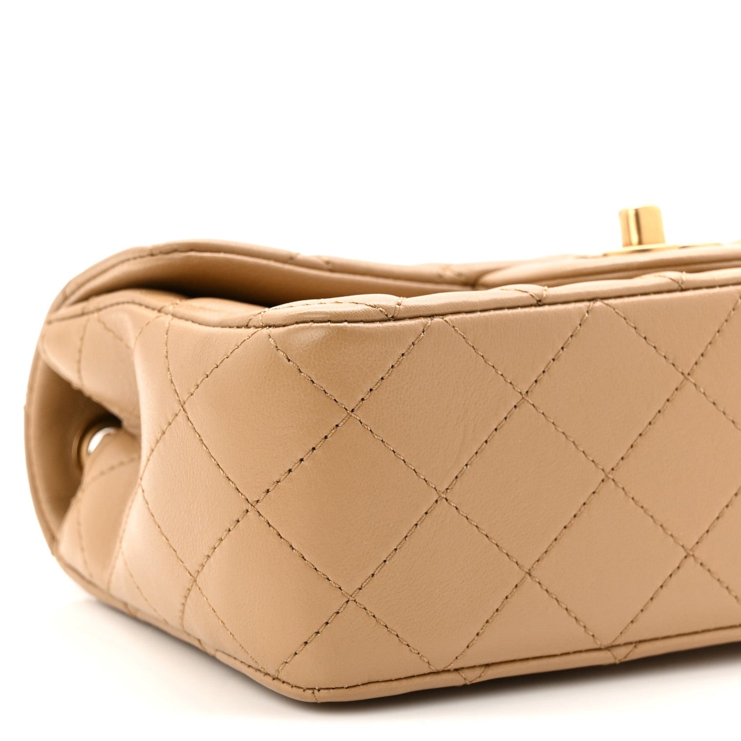 Lambskin Quilted Mini Rectangular Pearl Crush Flap Dark Beige