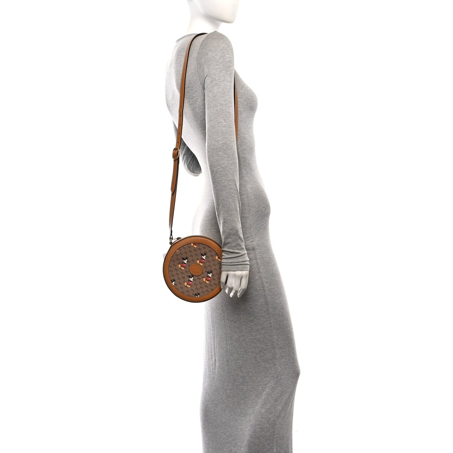 X DISNEY Mini Vintage GG Supreme Monogram Mickey Mouse Round Shoulder Bag Beige Vintage Sun Oil