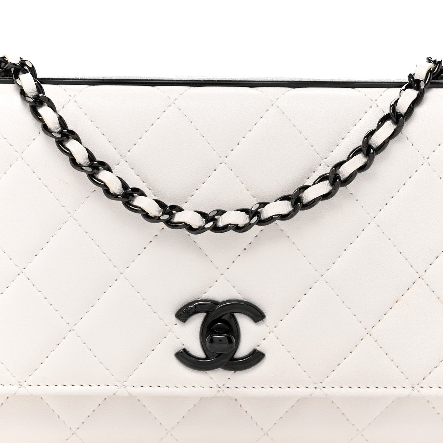 Lambskin Quilted Mini Trendy CC Wallet On Chain WOC White