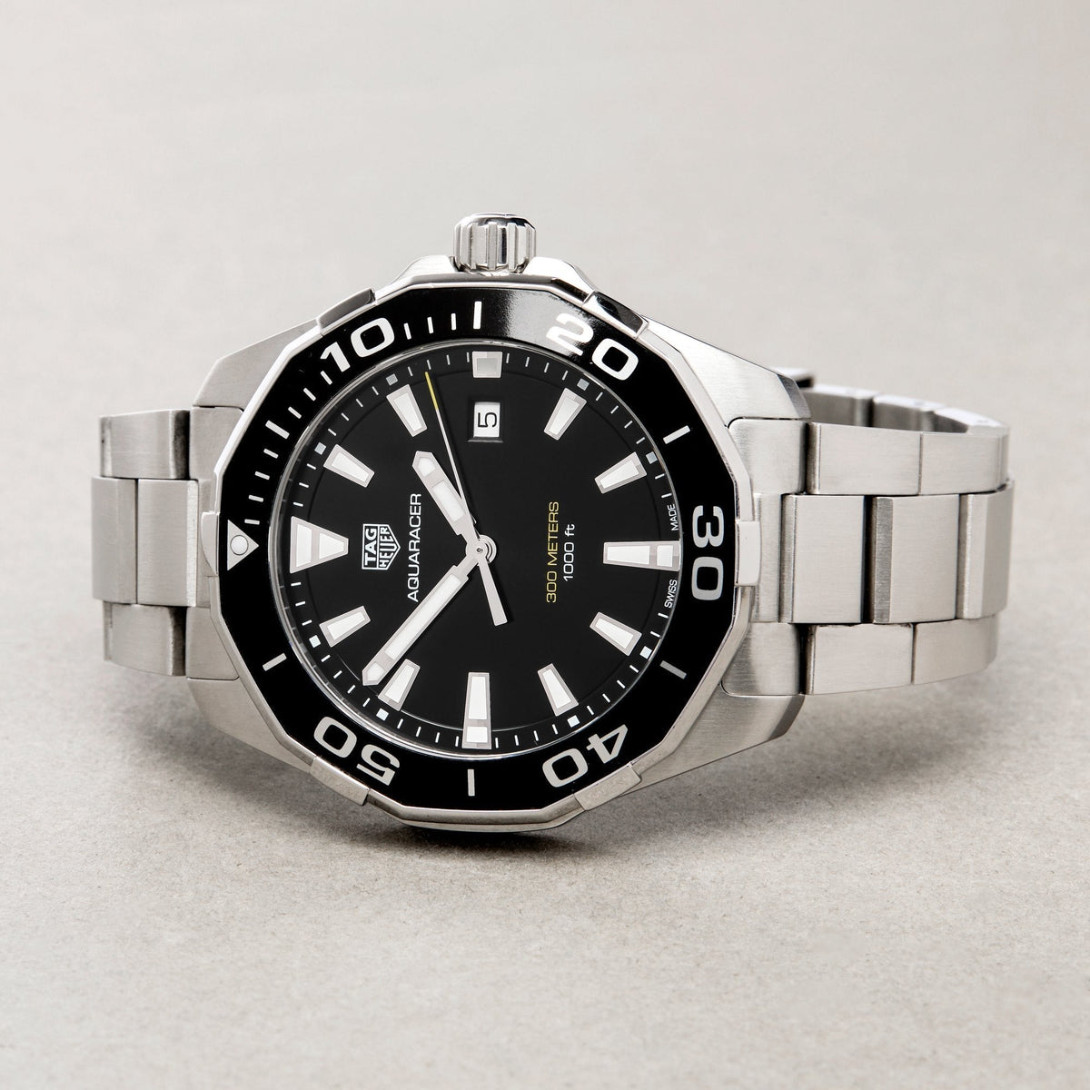Tag Heuer Aquaracer Quartz Black Dial Silver Steel Strap Watch for Men - WAY101A.BA0746