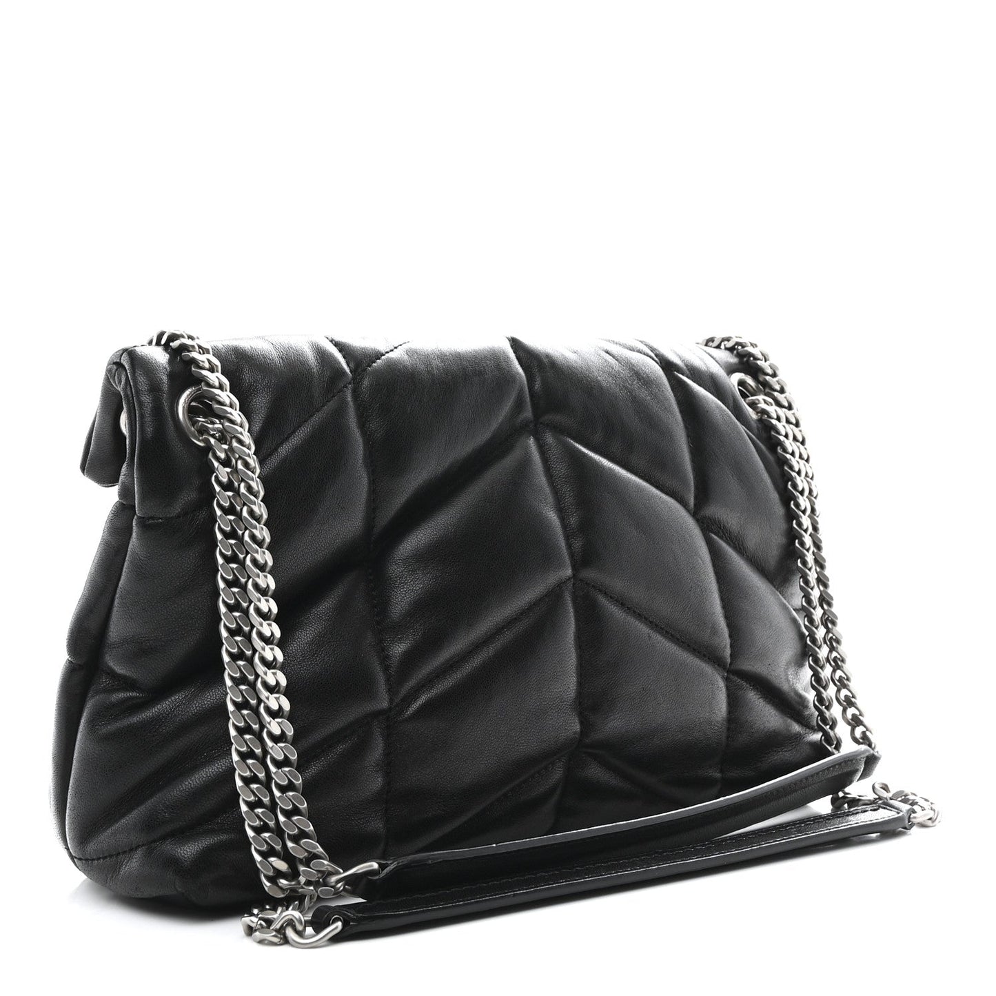 Lambskin Quilted Small Loulou Puffer Monogram Chain Satchel Black