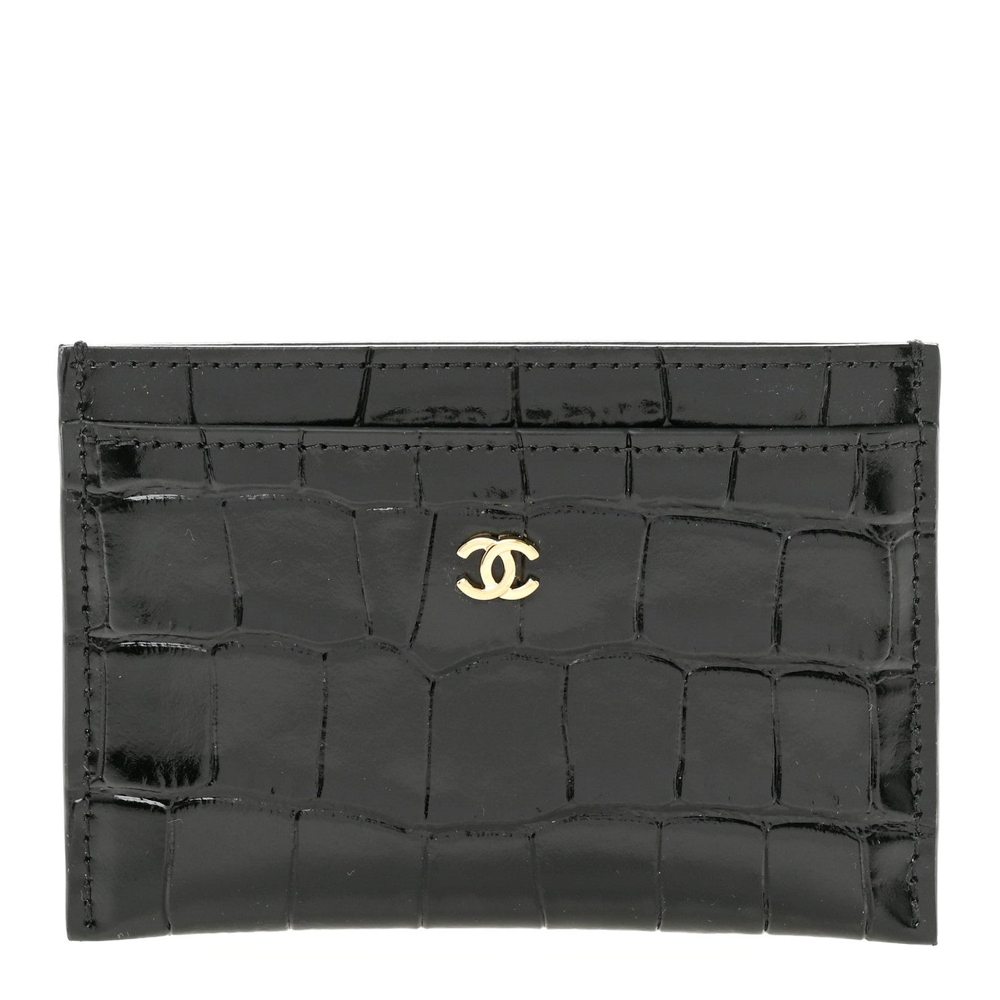 Calfskin Crocodile Embossed Crococo Card Holder Black