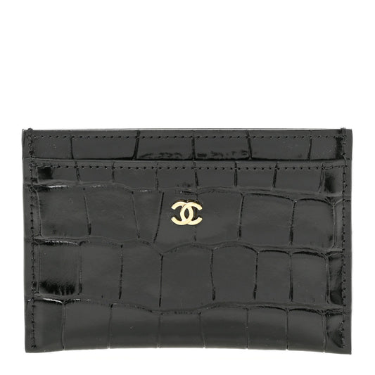 Calfskin Crocodile Embossed Crococo Card Holder Black