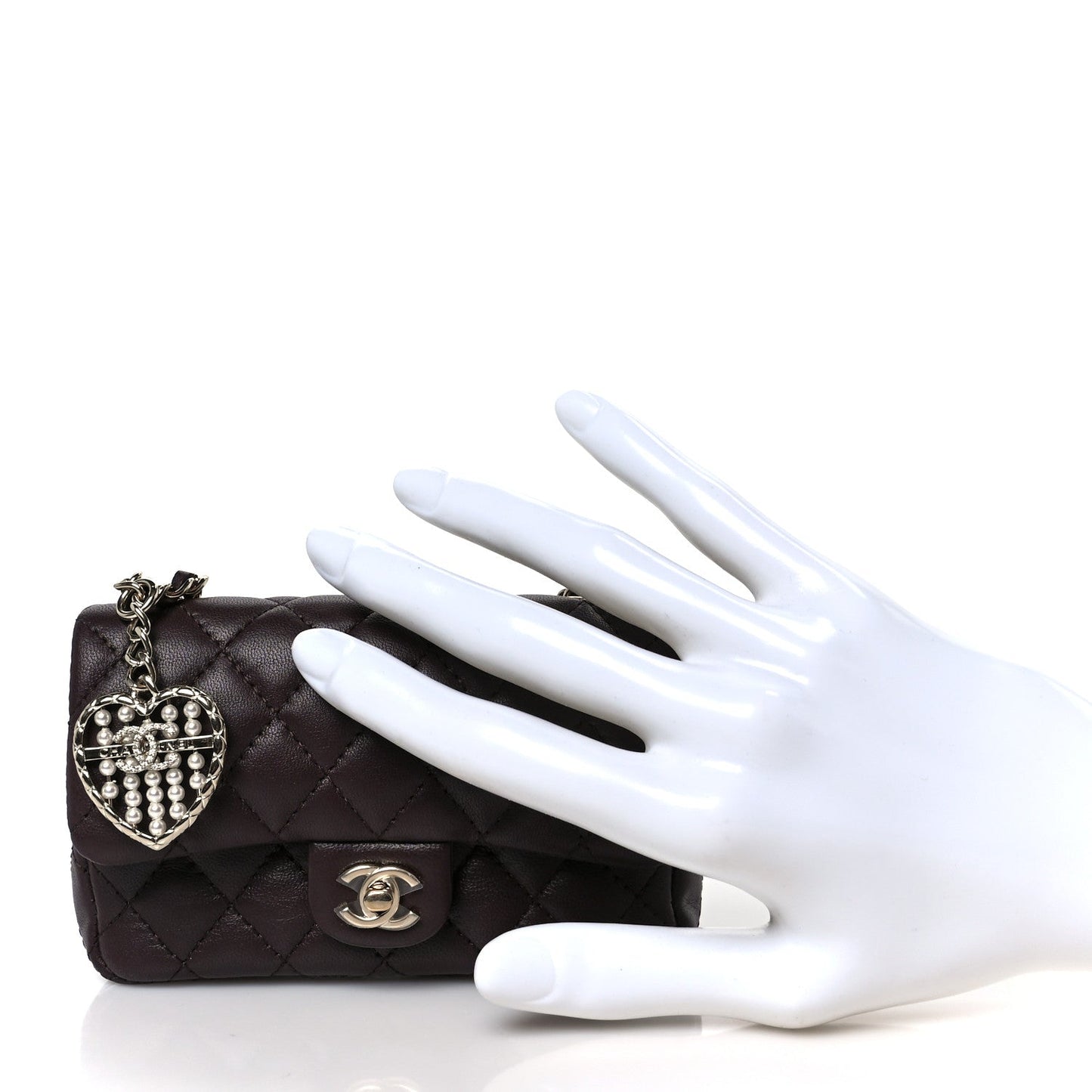 Lambskin Quilted Mini Flap Bag Charm With Hook Dark Brown
