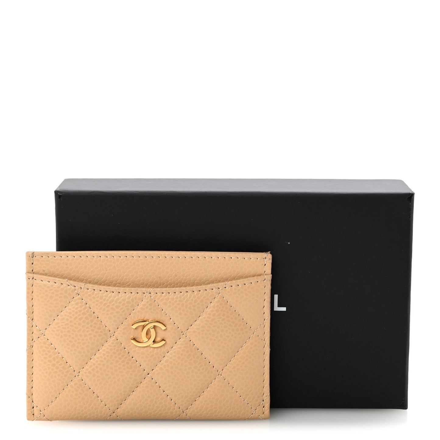 Caviar Quilted Card Holder Beige