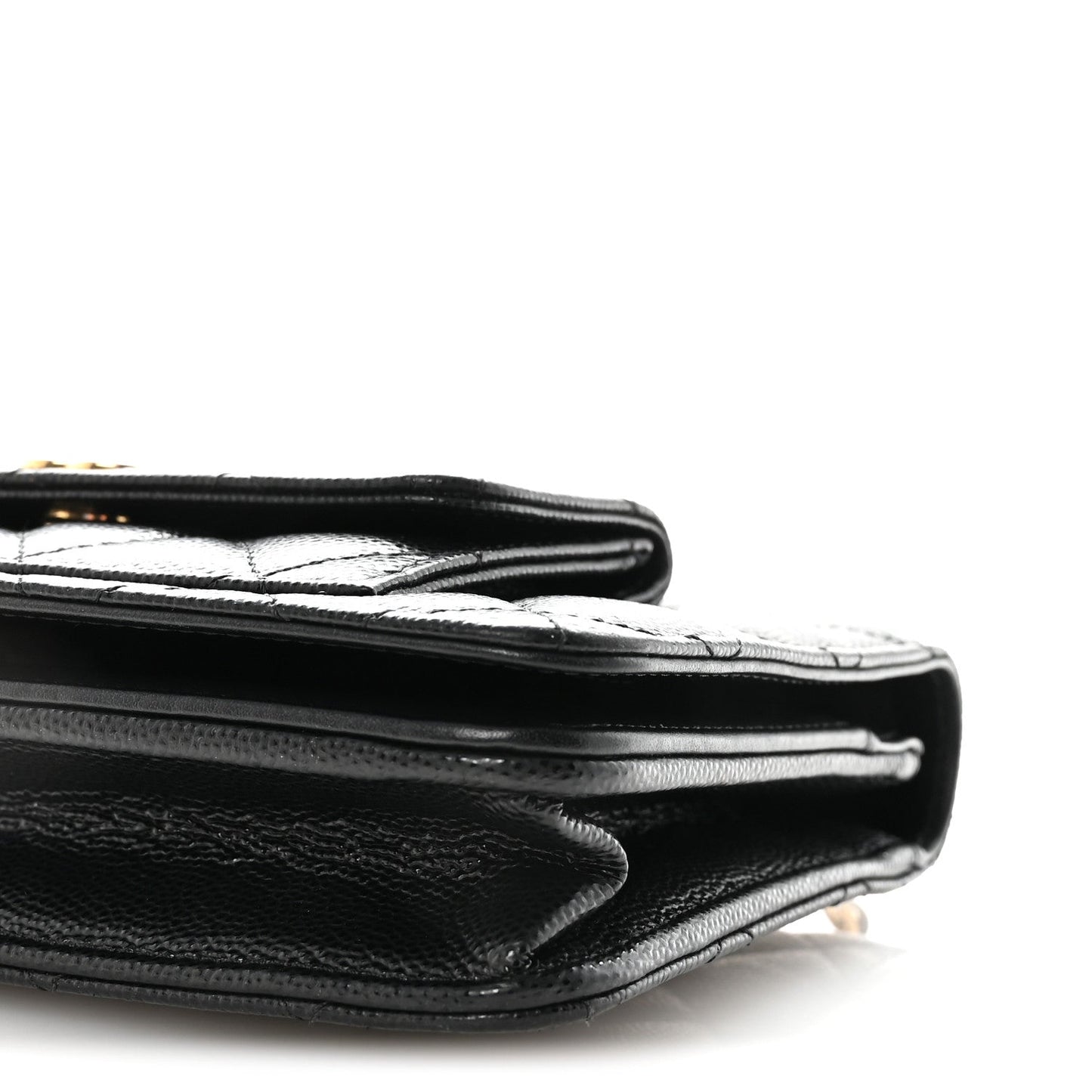 Caviar Quilted Pocket Clutch With Chain WOC Black