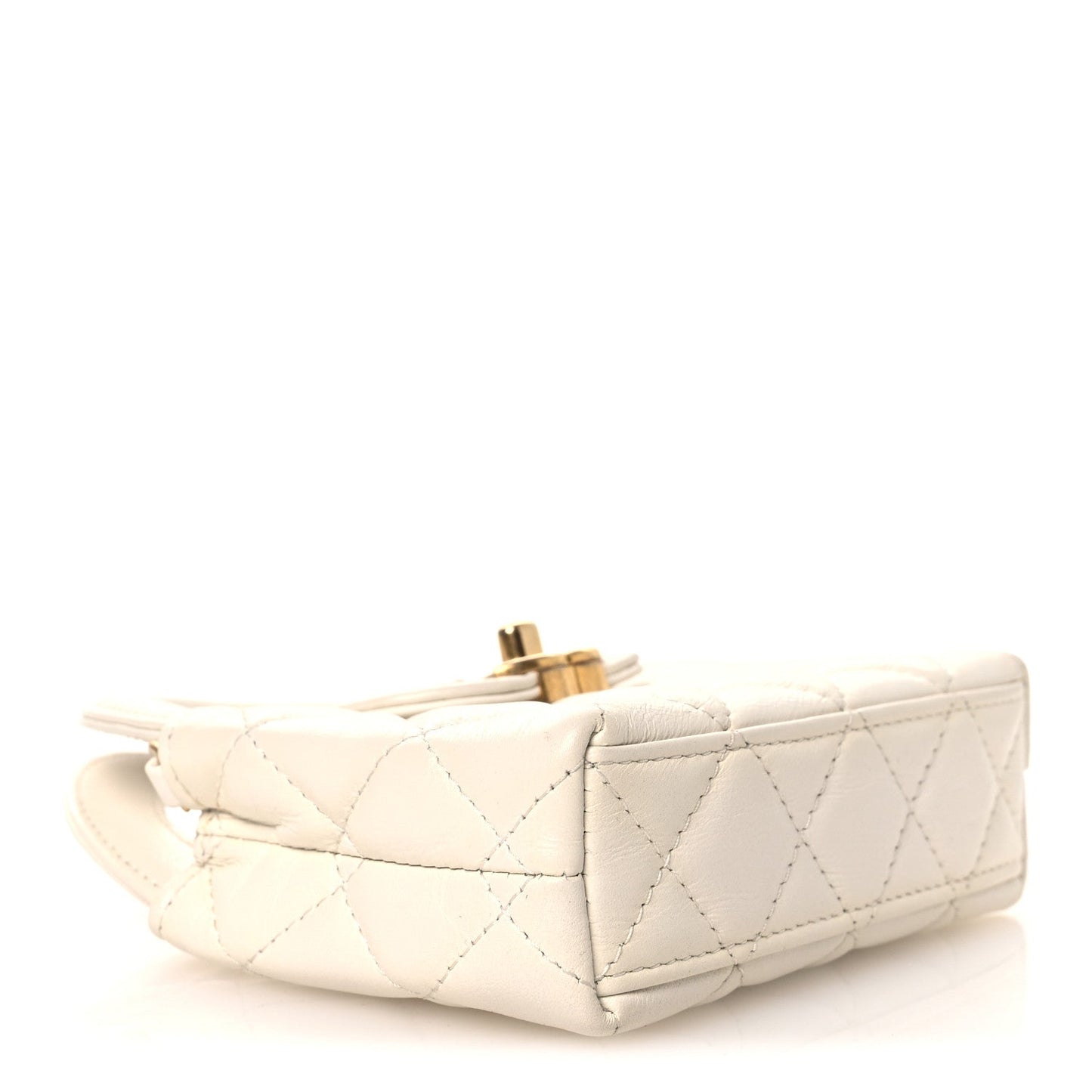 Shiny Aged Calfskin Quilted Mini Nano Kelly Shopper White