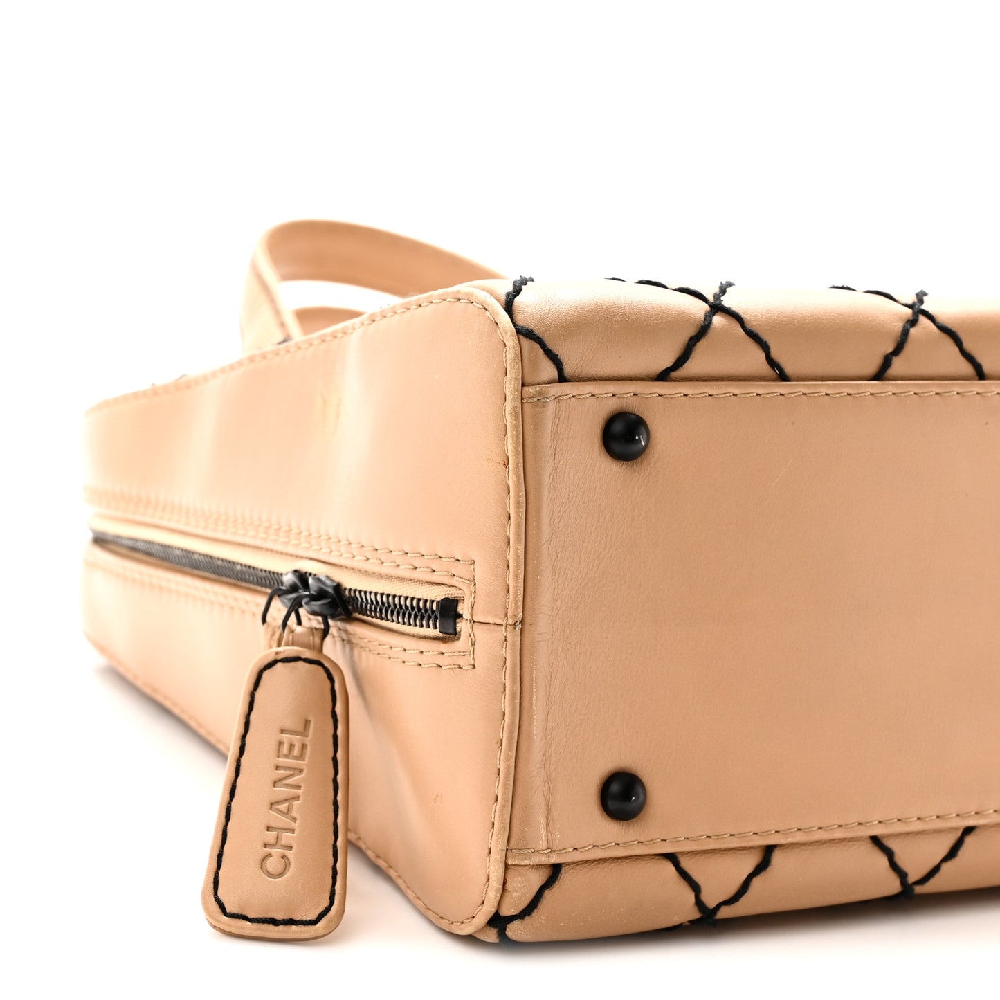 Calfskin Wild Stitch Vertical Top Handle Bag Beige