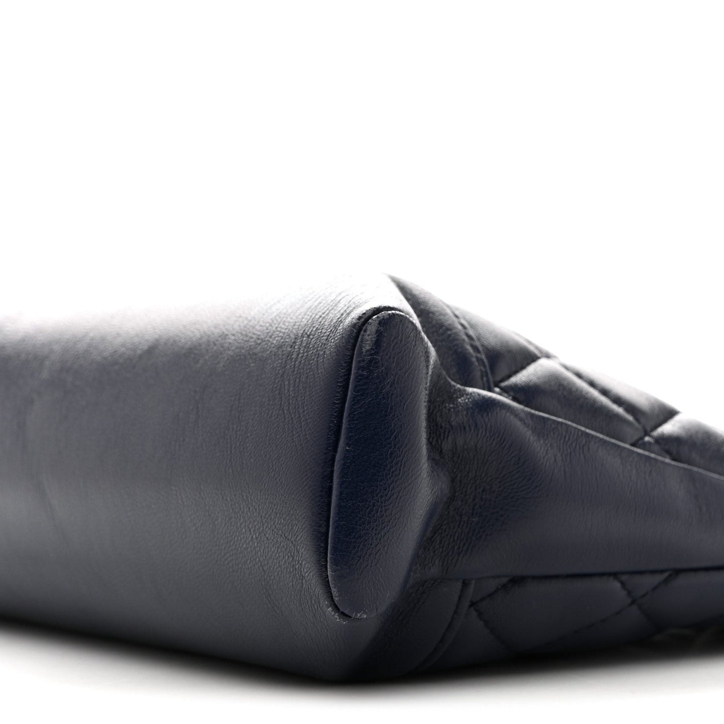 Shiny Crumpled Calfskin Quilted Mini 31 Shopping Bag Navy Blue