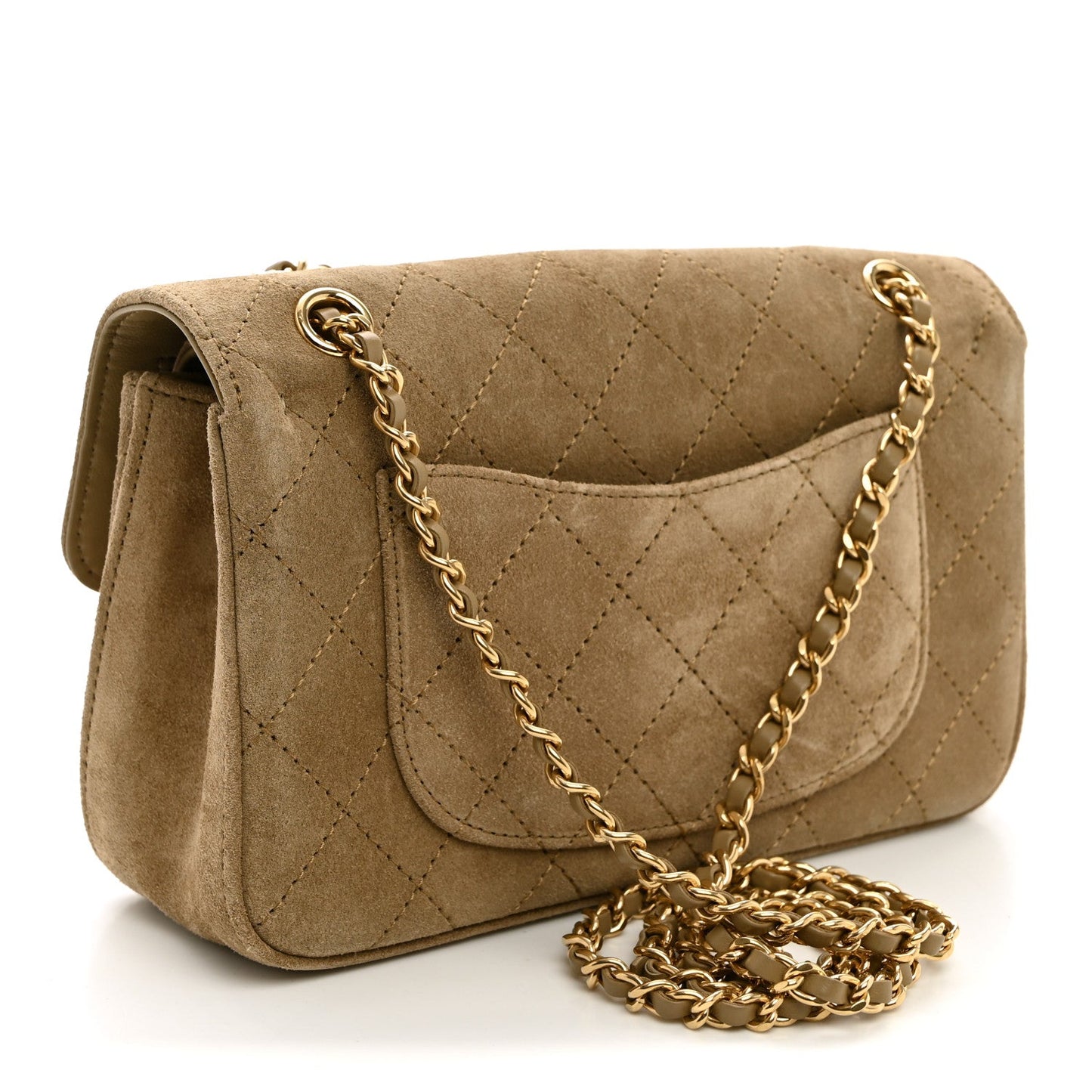 Suede Calfskin Mini Souplissimo Flap Dark Beige