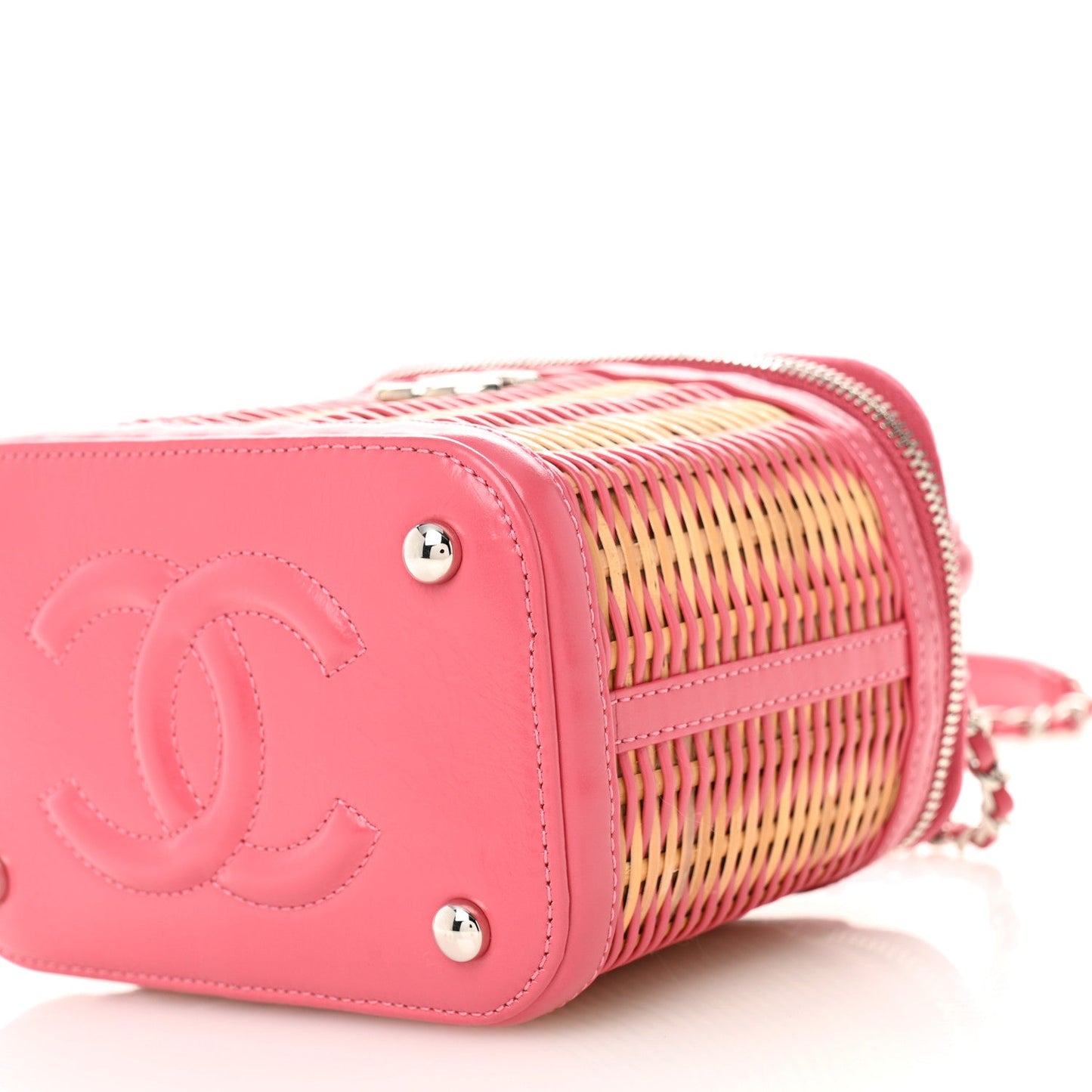 Calfskin Raffia Small Take Away Vanity Case Bag Pink Beige