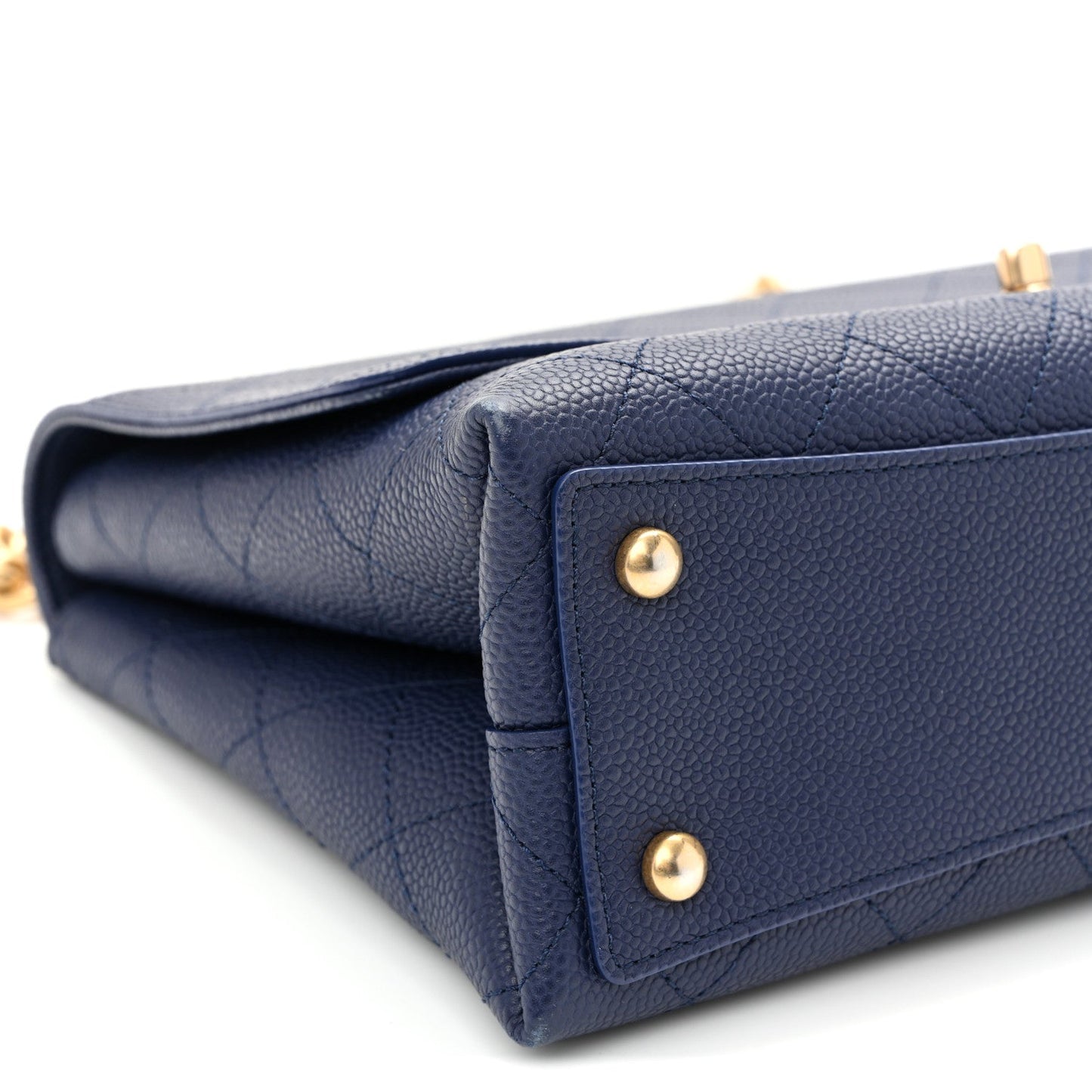 Caviar Diamond Stitched Top Handle Flap Navy
