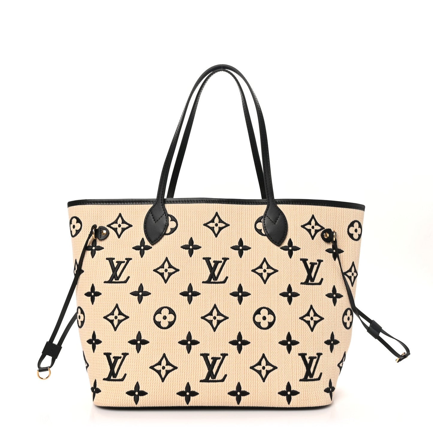 Cotton Monogram Embroidered Neverfull MM Beige Black