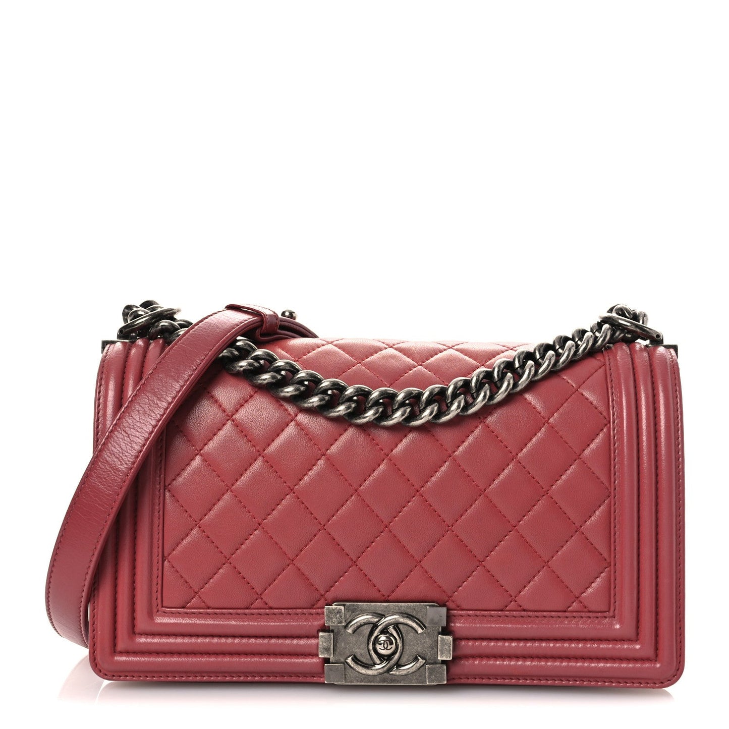 Lambskin Quilted Medium Boy Flap Dark Pink