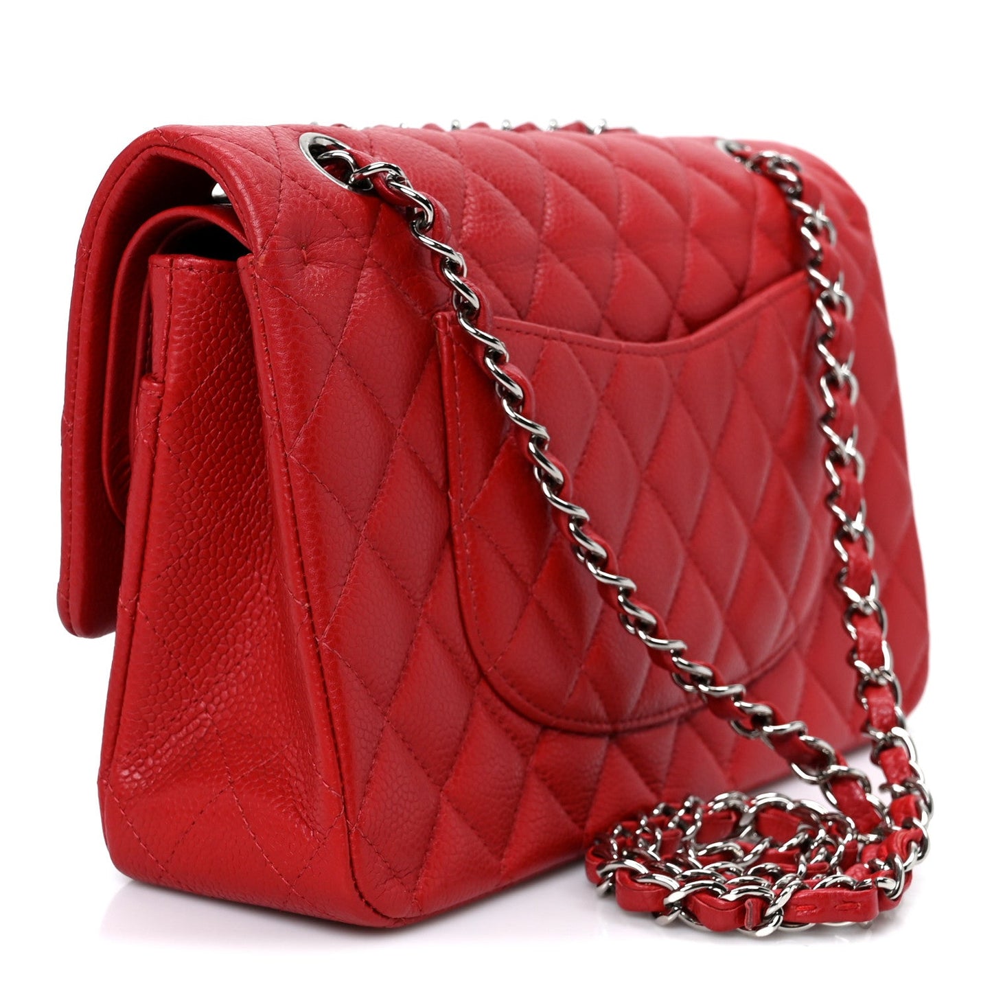 Caviar Quilted Medium Double Flap Red