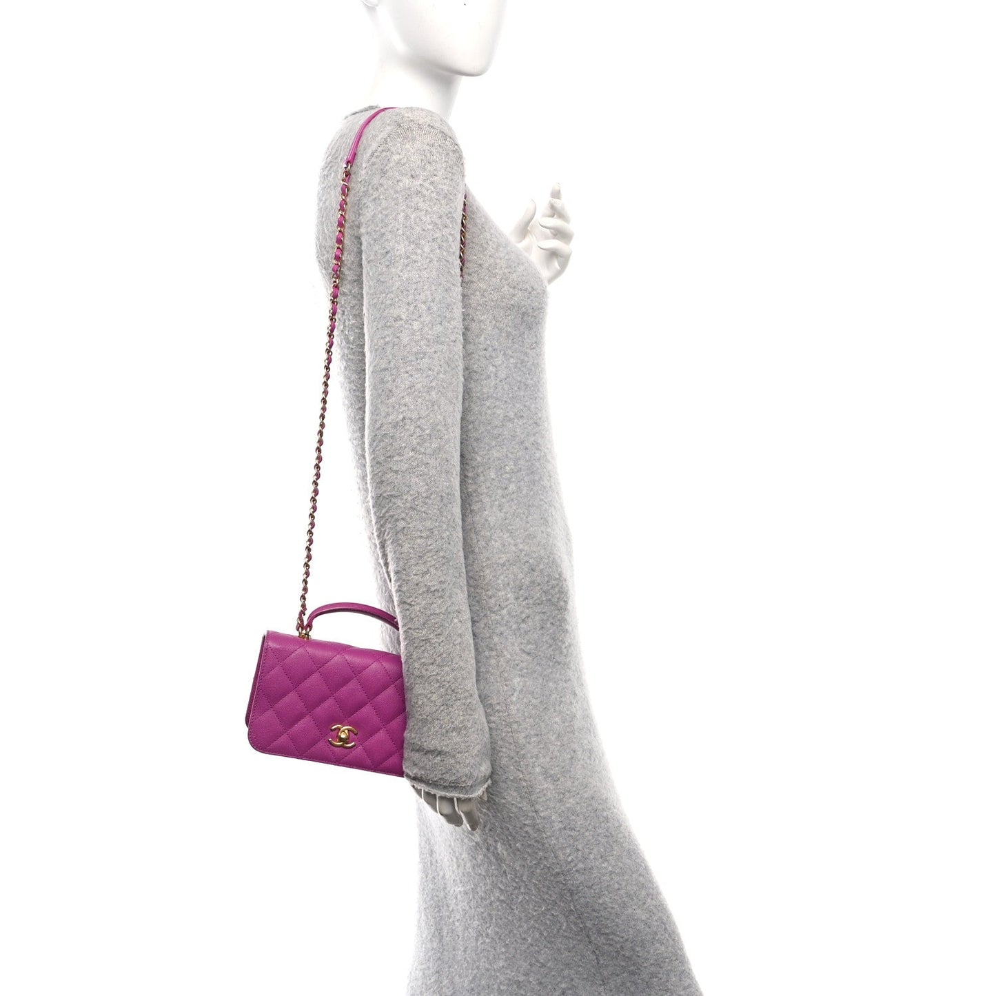 Caviar Quilted Mini Top Handle Flap Dark Pink