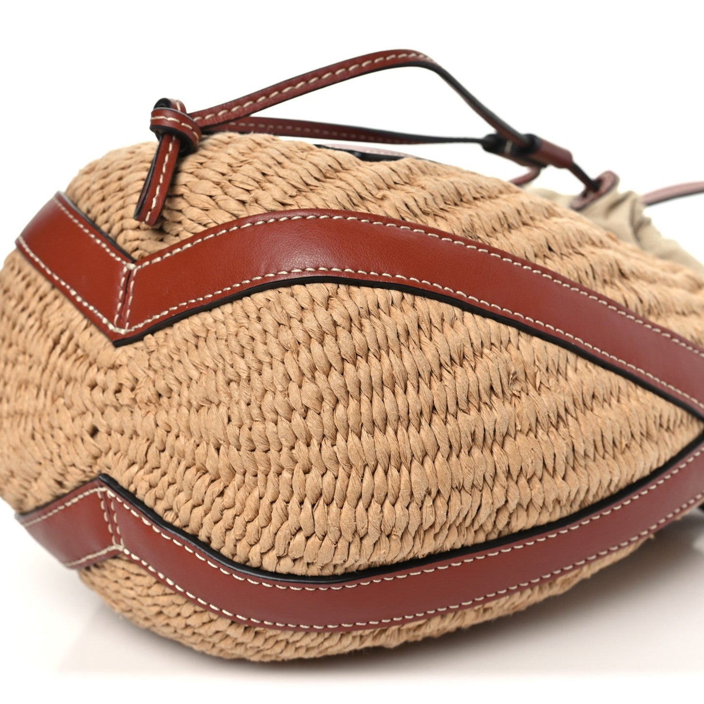 X MIFUKO Raffia Calfskin Basket Shoulder Bag Brown