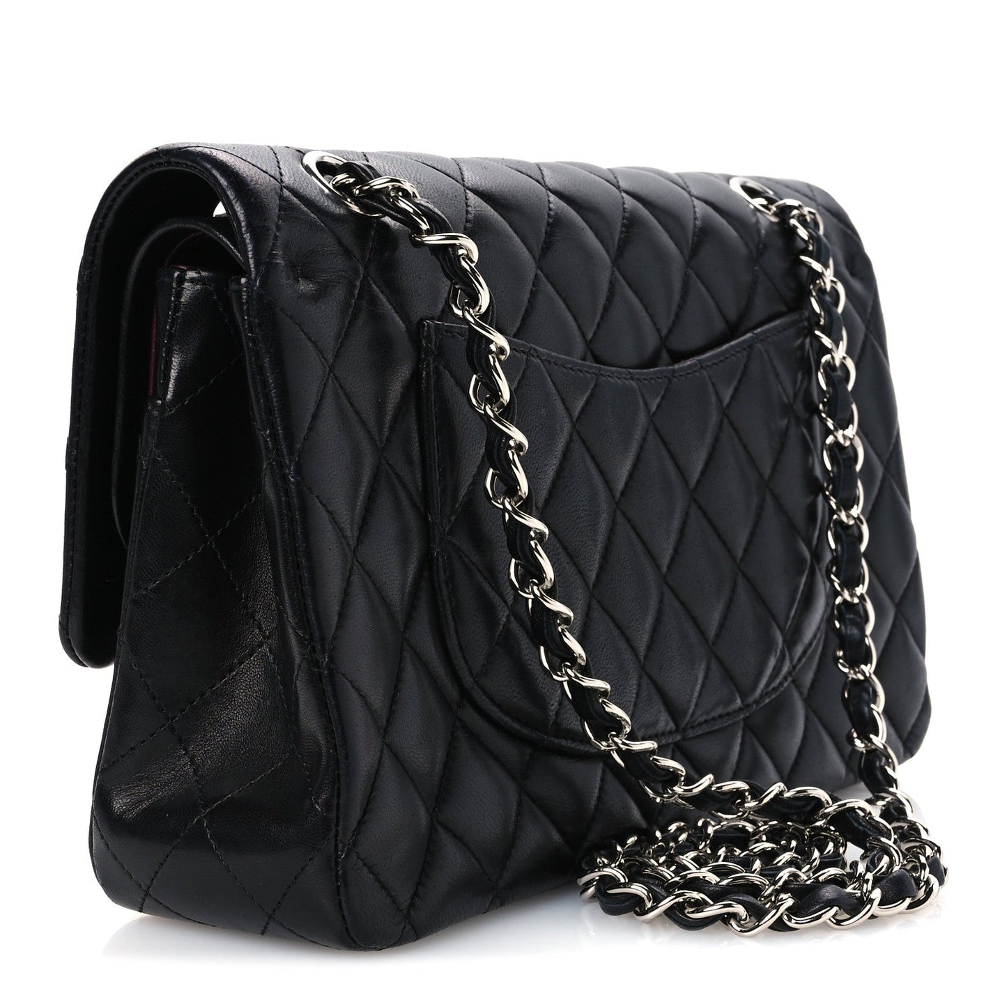 Lambskin Quilted Medium Double Flap Black Black