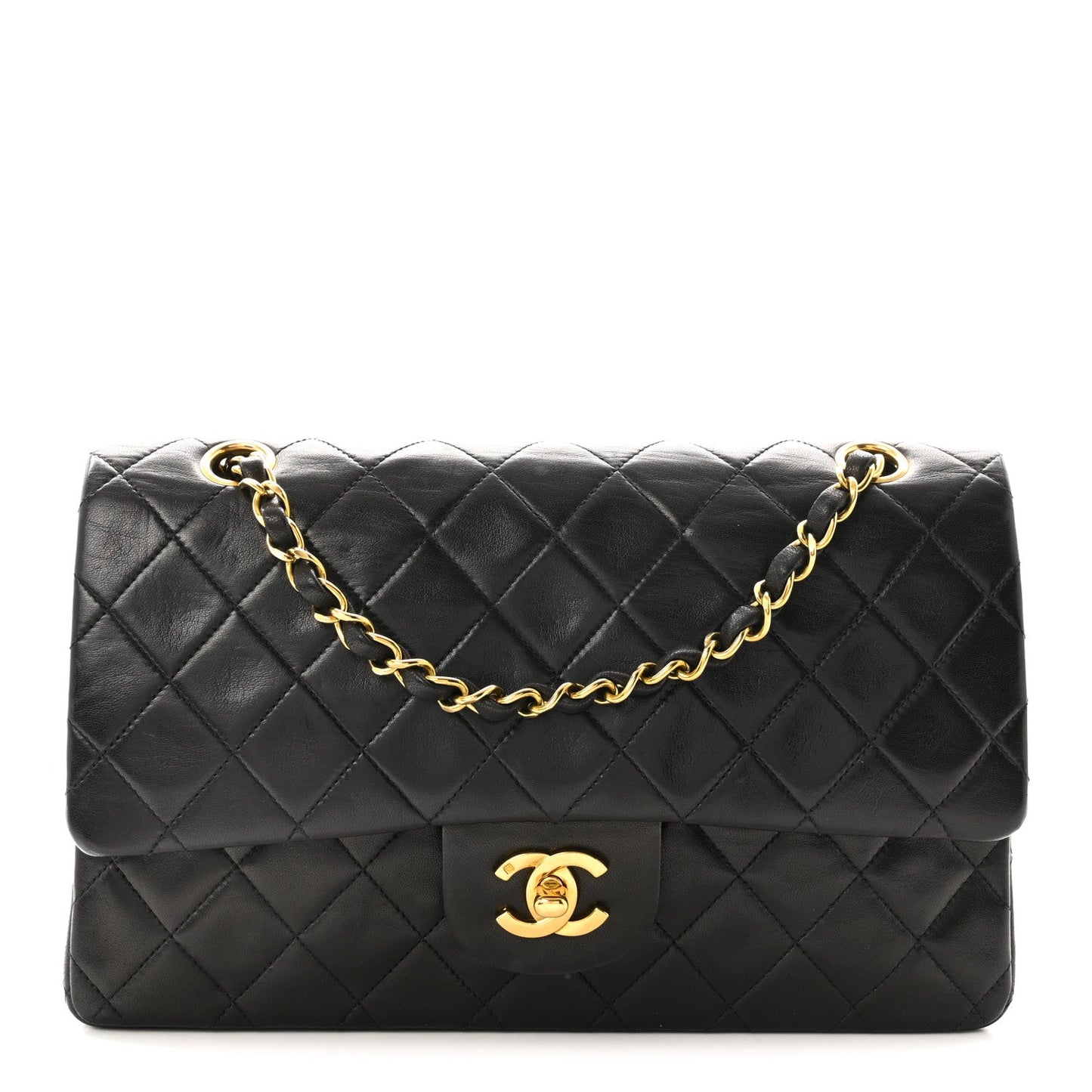 Lambskin Quilted Medium Double Flap Black