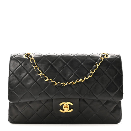 Lambskin Quilted Medium Double Flap Black