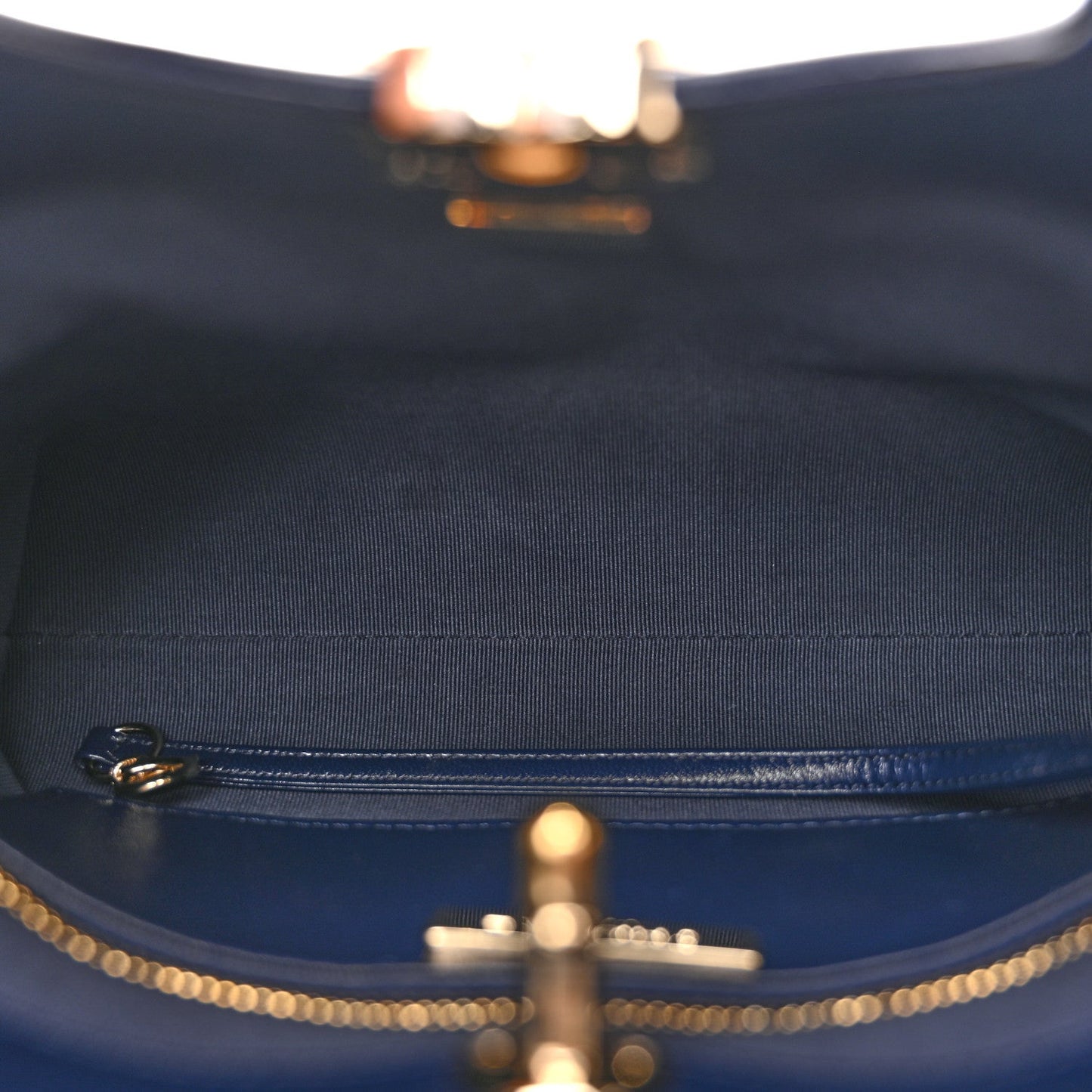 Shiny Crumpled Calfskin Quilted Mini 31 Shopping Bag Navy Blue