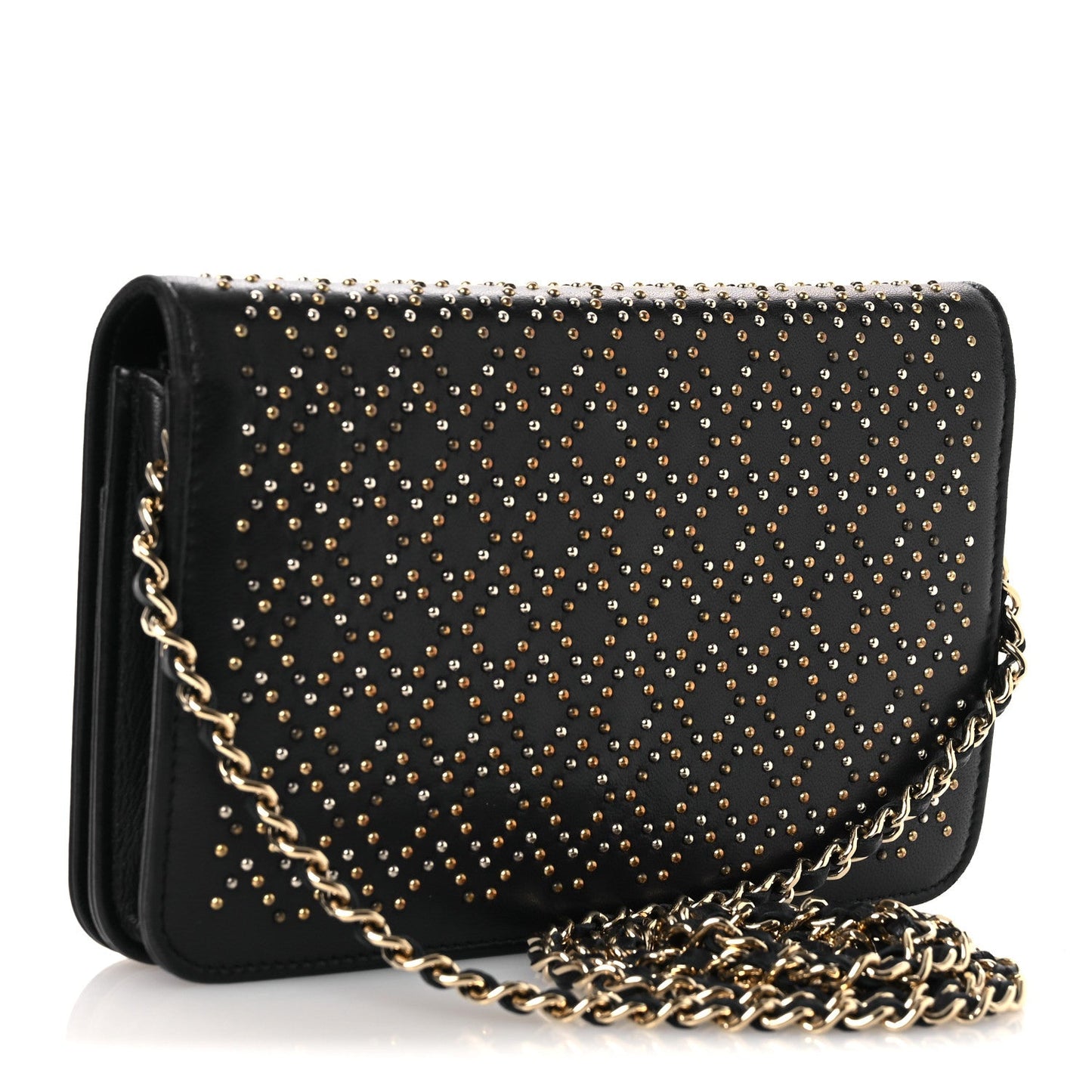 Lambskin Studded Wallet on Chain WOC Grey