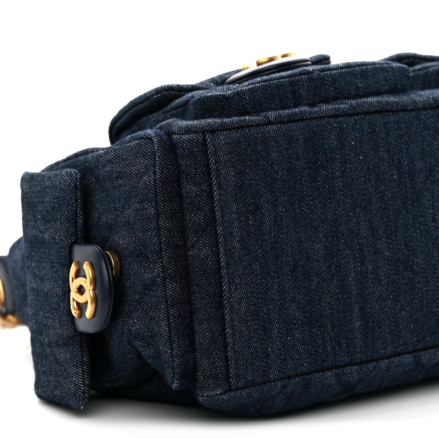 Washed Denim Quilted Cargo Large Hobo Dark Blue