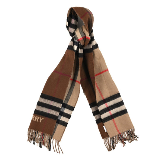 Wool Cashmere Vintage Check Fringe Scarf Dark Birch Brown
