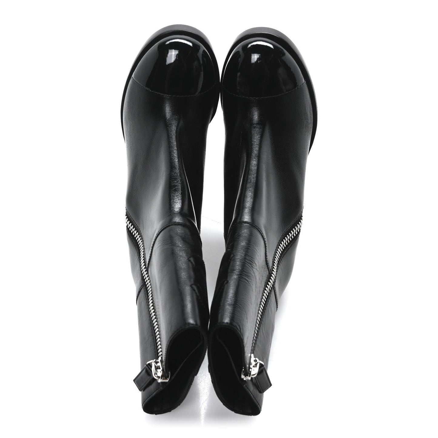 Calfskin Patent Quilted Cap Toe CC Boots 36 Black