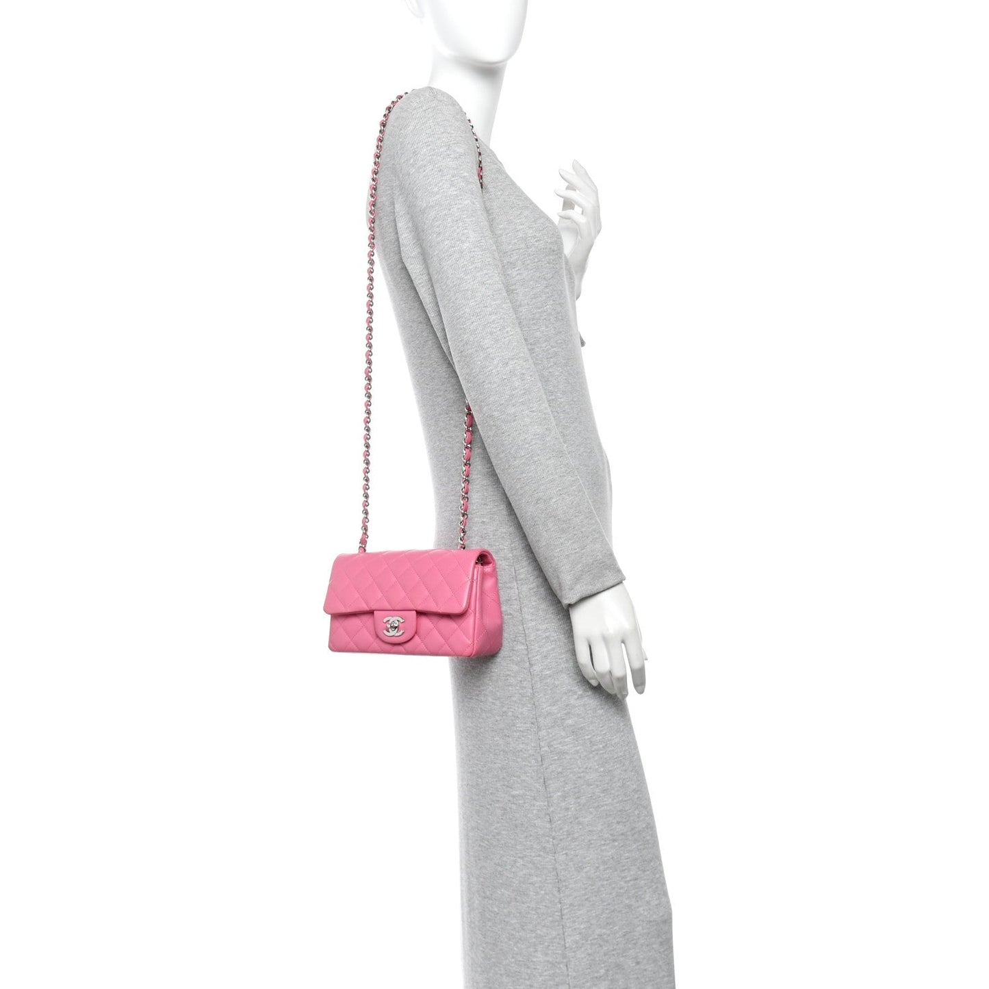 Lambskin Quilted Mini Rectangular Flap Pink