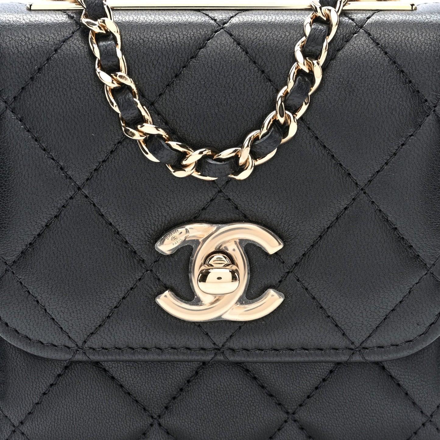 Lambskin Quilted Mini Trendy CC Clutch With Chain Black