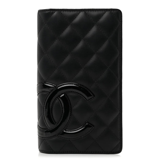 Calfskin Quilted Cambon Yen Wallet Black