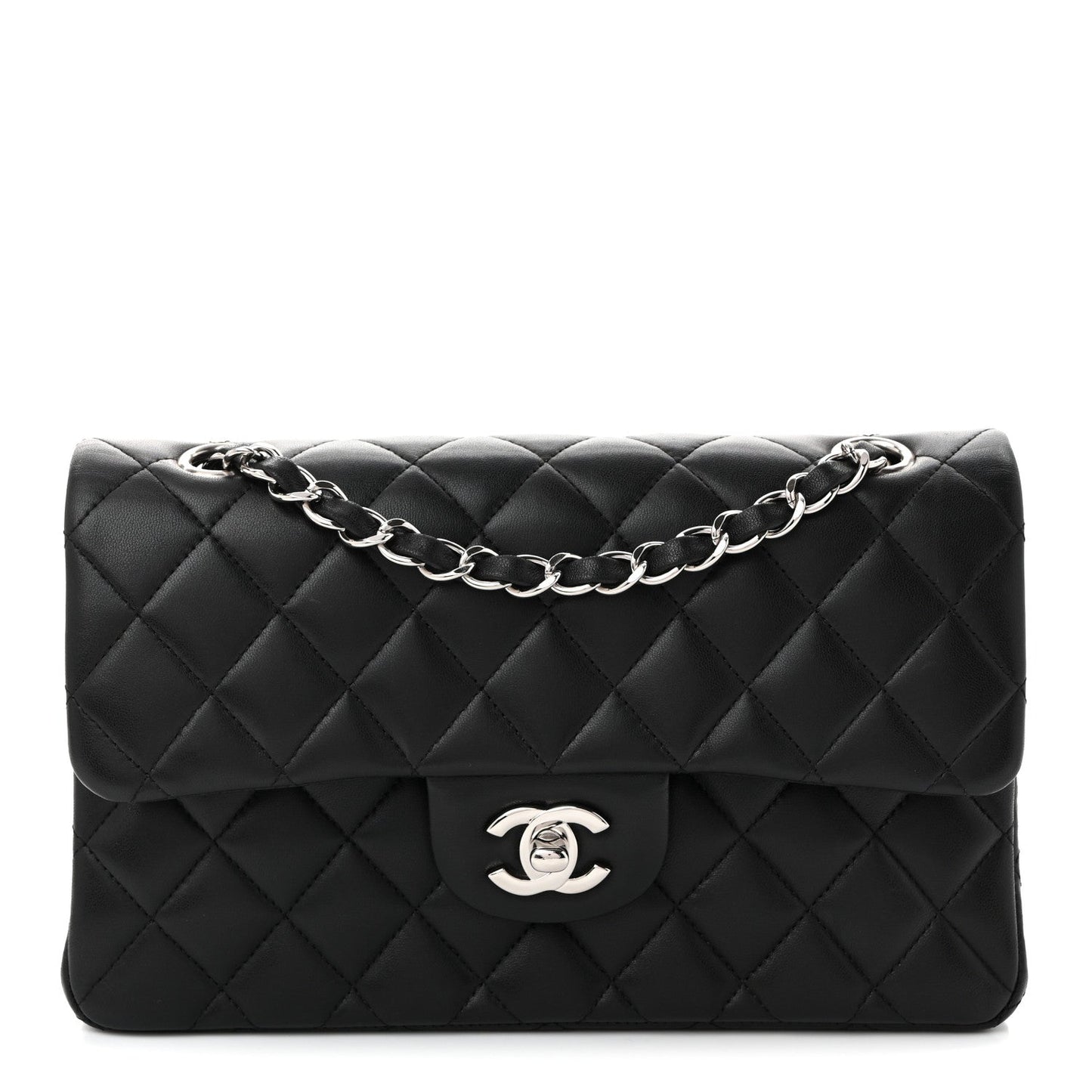Lambskin Quilted Small Double Flap Black