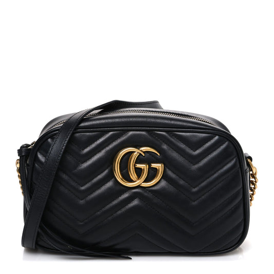 Calfskin Matelasse Small GG Marmont Chain Shoulder Bag Black