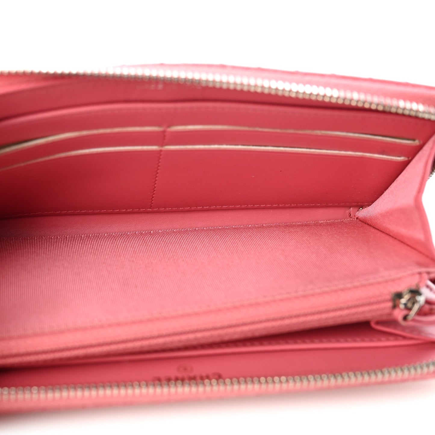 Caviar Chevron Large Gusset Zip Around Wallet Pink