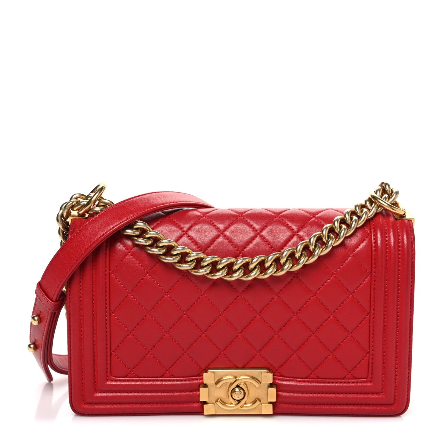 Lambskin Quilted Medium Boy Flap Red