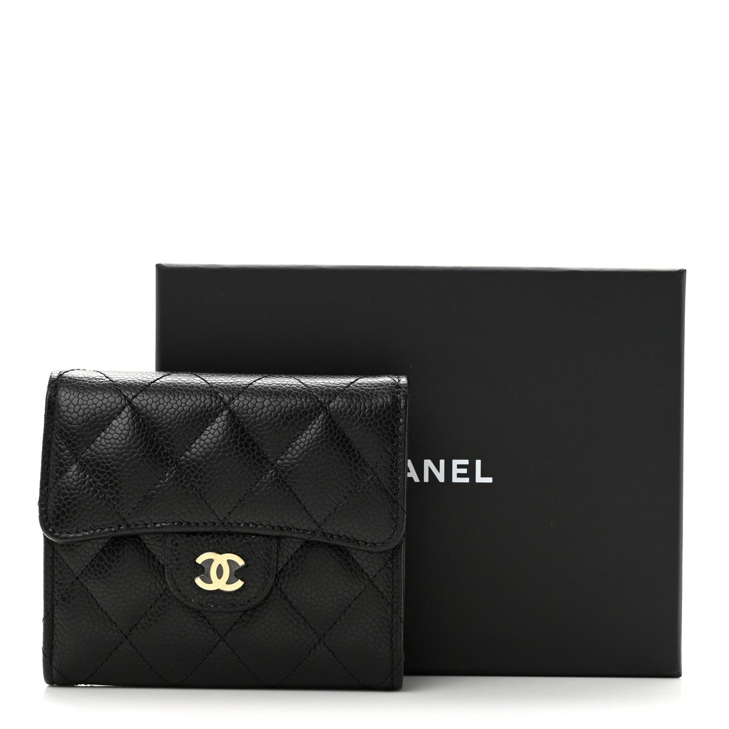 Caviar Quilted Compact Flap Wallet Black