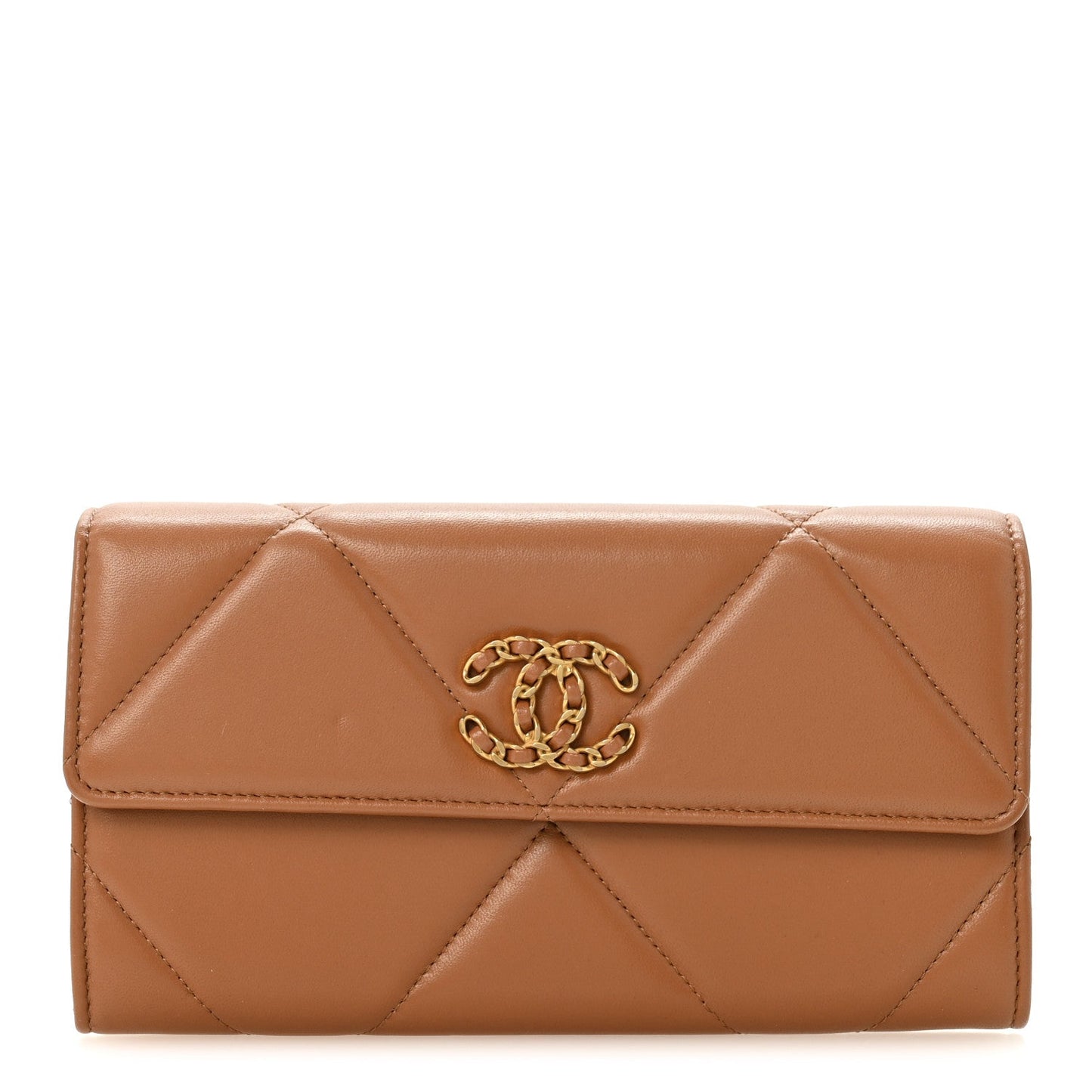 Lambskin Quilted Chanel 19 Flap Wallet Brown