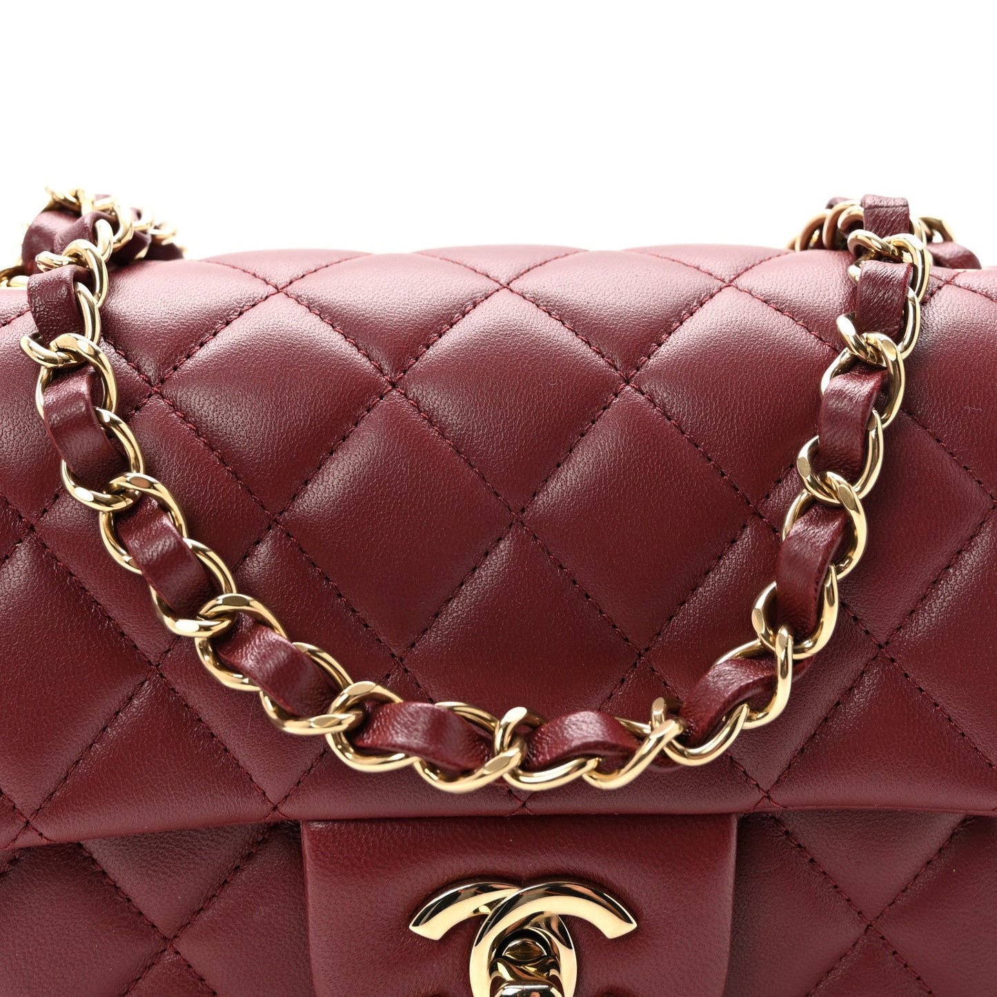 Lambskin Quilted Mini Rectangular Flap Burgundy