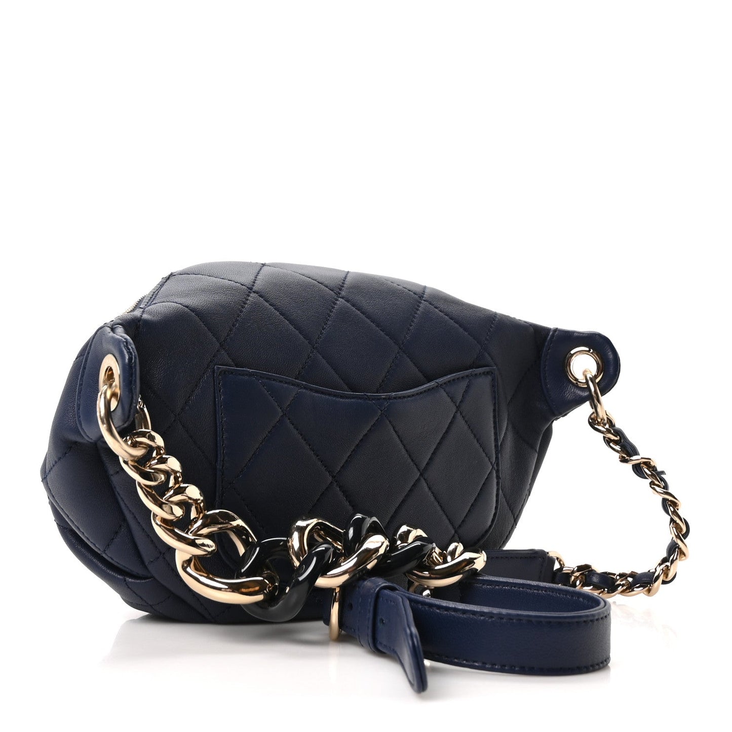 Lambskin  Quilted Resin Bi-Color Waist Bag Fanny Pack Navy Blue