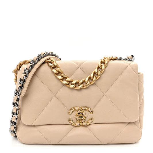 Lambskin Quilted Medium Chanel 19 Flap Beige